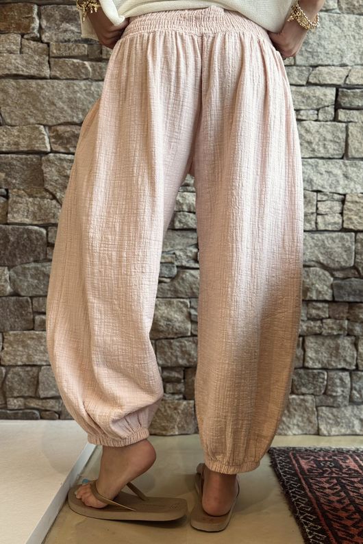 Annie Cushion Cotton Cuff Barrel Pant Antique Rose
